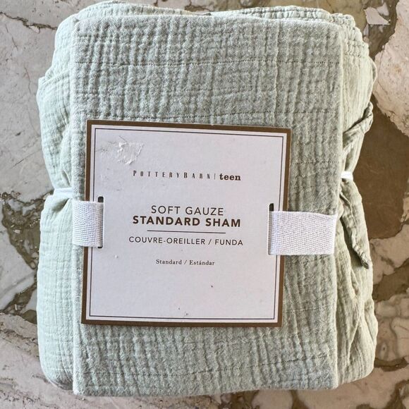 Pottery Barn Soft Gauze Duvet Cover + Standard Sham Set Cotton Sage Green NEW - Picture 7 of 8